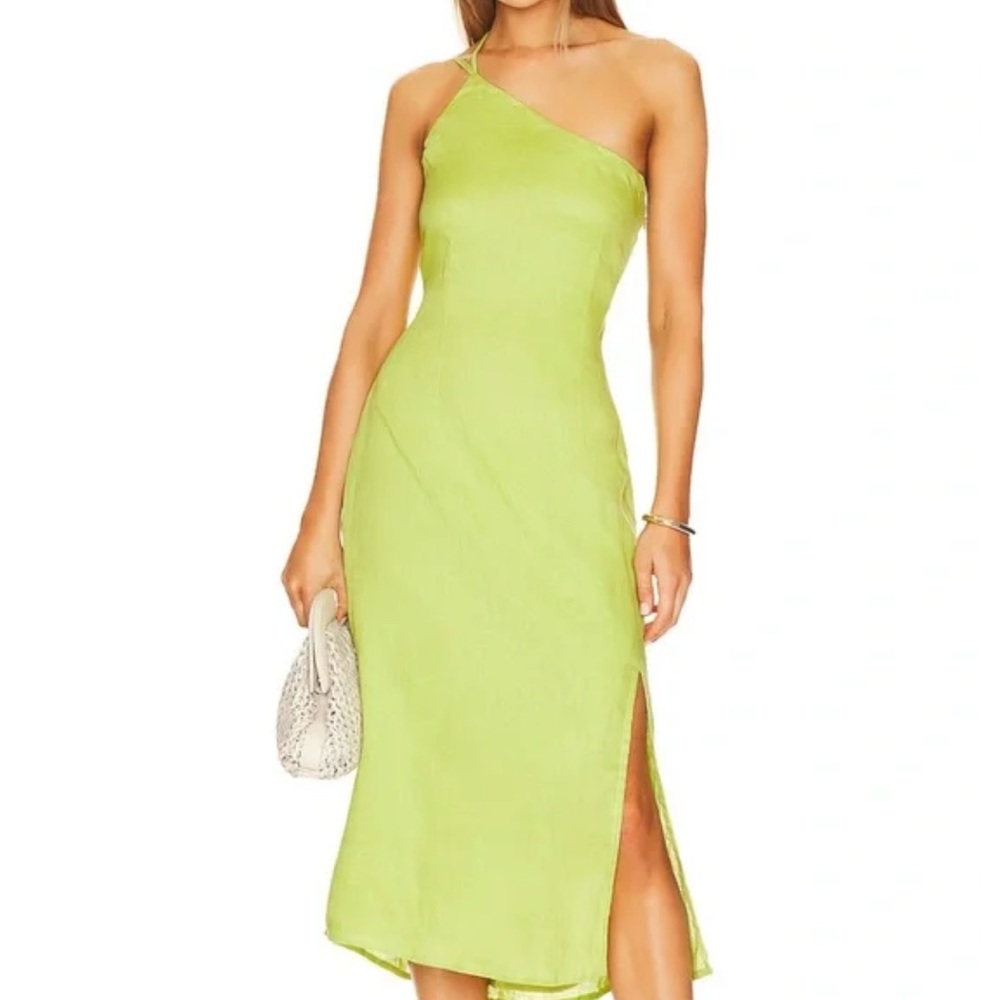 Faithfull the Brand Vibrant Green One-Shoulder Dress